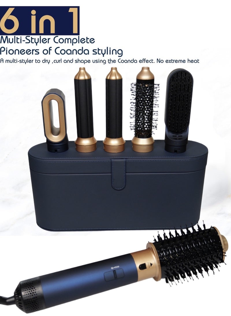 Joshberg 6 in 1 Hair Dryer Brush & Curling Iron Set, Hot Air Styler Hair Curler for Fast Drying, Smoothing & Volumizing, No Heat Damage, Professional Blowout Tool with Travel Case - Prussian Blue  - Image 2