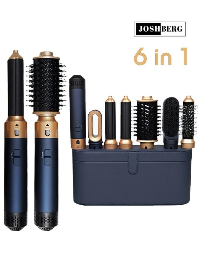 Joshberg 6 in 1 Hair Dryer Brush & Curling Iron Set, Hot Air Styler Hair Curler for Fast Drying, Smoothing & Volumizing, No Heat Damage, Professional Blowout Tool with Travel Case - Prussian Blue  - Image 1