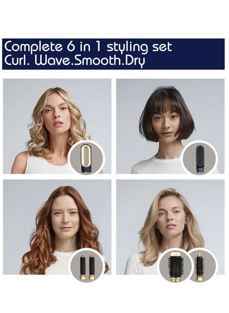 Joshberg 6 in 1 Hair Dryer Brush & Curling Iron Set, Hot Air Styler Hair Curler for Fast Drying, Smoothing & Volumizing, No Heat Damage, Professional Blowout Tool with Travel Case - Prussian Blue  - Image 3