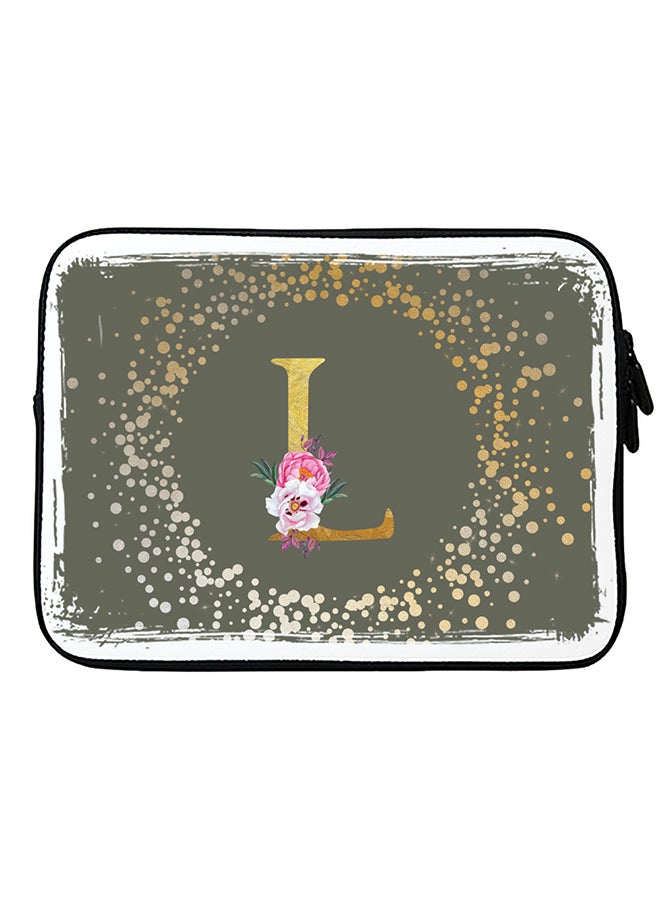 Stylizedd Laptop Sleeve Bag for Macbook 13, 14, 15, 16 inch- Custom Monogram Initial Letter Floral Pattern Alphabet - L  (Olive Green)  - Image 1
