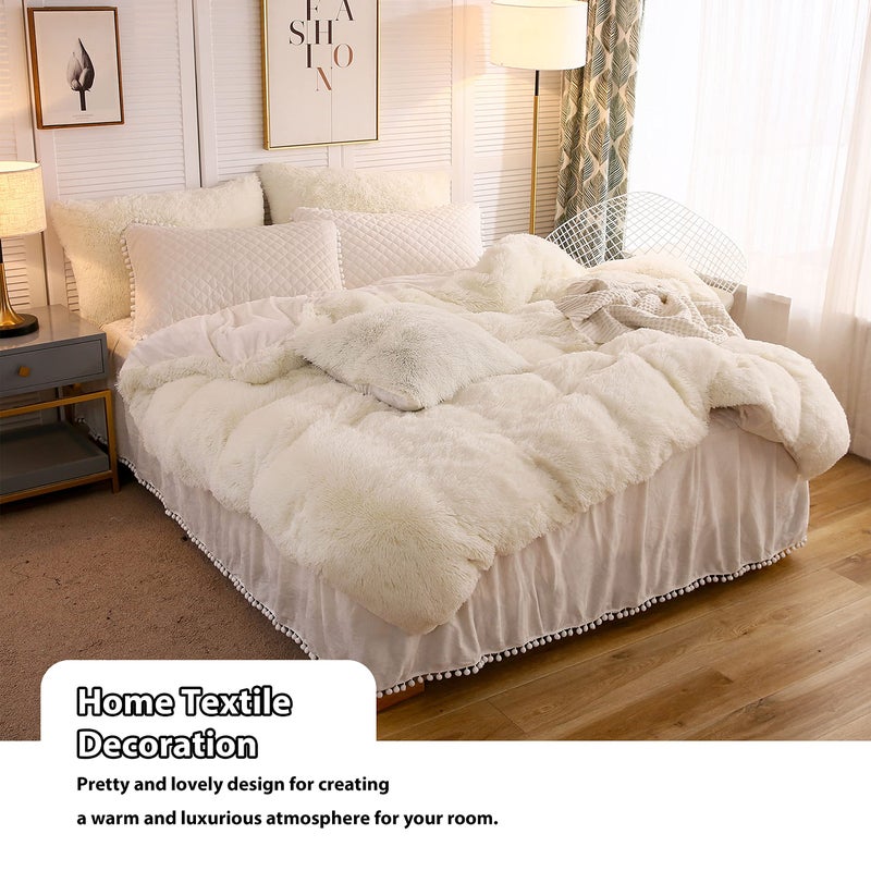 LIFEREVO 2 Pack Cream Fluffy Faux Fur Pillow Shams 18 x 18 Inches Throw Pillow Covers Luxury Decorative Furry Pillowcases Cushion Cover for Christmas Zipper Closure(No Pillow Insert)  Light Beige - Image 3