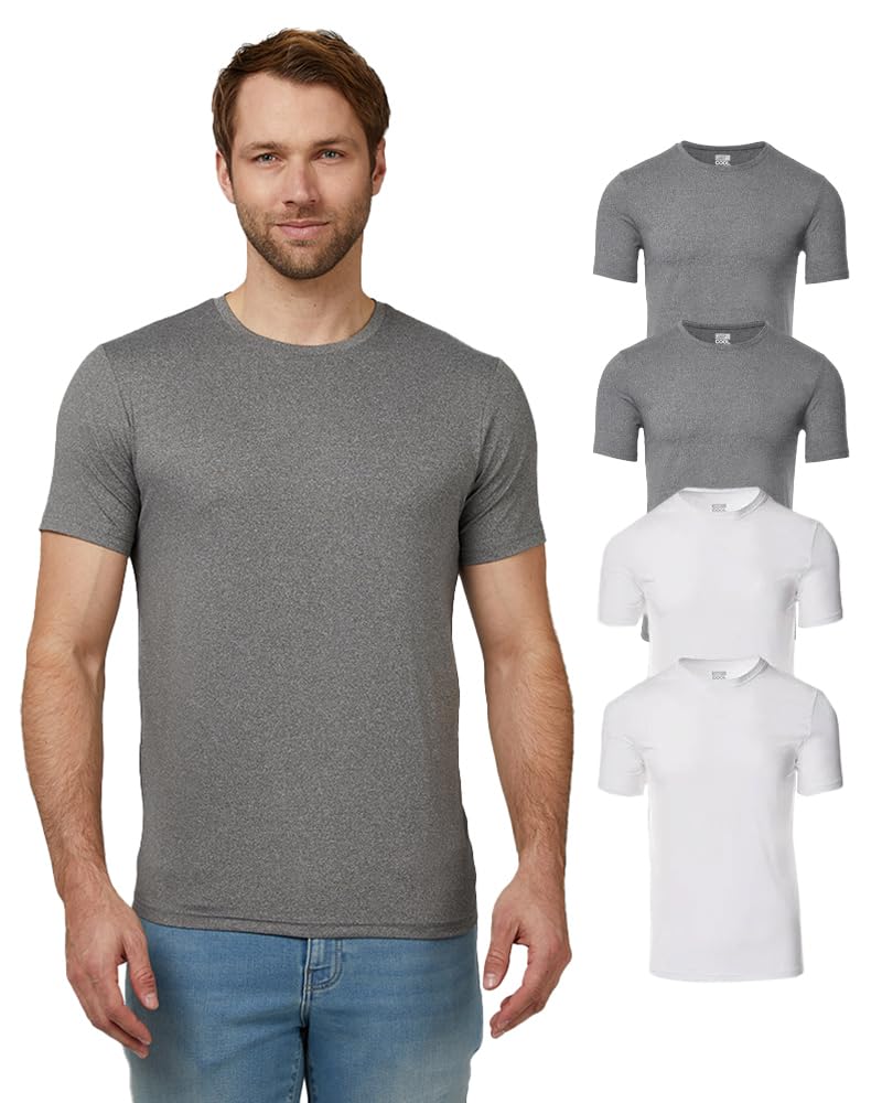 32 Degrees Mens 4 Pack Cool Crewneck T-Shirt | Anti-Odor | Quick Drying | 4-Way Stretch, 2White /2 Heather Grey, Medium - Image 1