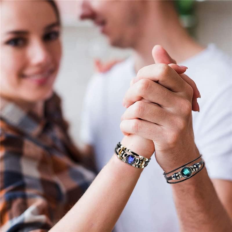 WLL 2Pcs Multilayer Constellation Zodiac Leather Bracelet for Women Men Handmade Woven Zodiac Sign Wrap Wristband Bracelet Couple BFF Birthday Jewelry - Image 5
