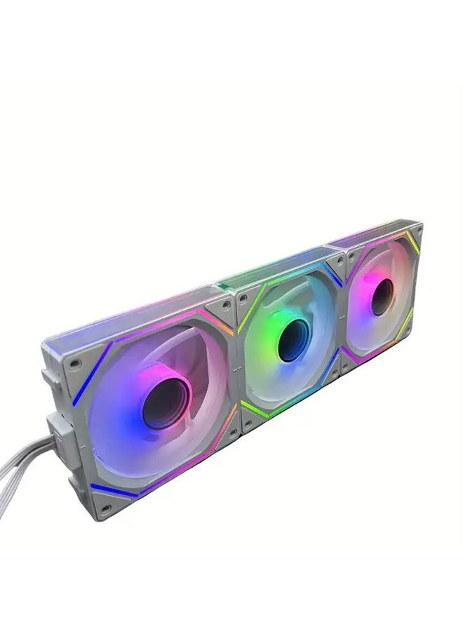 مروحة حالة بيضاء 3 قطع ARGB PWM 5V 3 دبوس 4.72 بوصة، تحكم صامت في درجة الحرارة، مرآة لا نهائية، إضاءة LED متزامنة لتبريد هيكل الكمبيوتر - Image 1