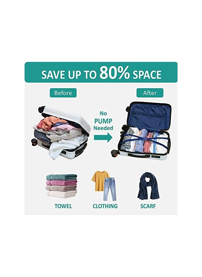 X spring Vacuum Storage Bags 10 Compression Bags For Travel Roll Up Space Vacuum Bags Of Saves 80% Storage Vacuum Seal Bags For Clothing No Pump Or Vacuum Needed 4 Small 3 Medium 3 Large  - Image 2