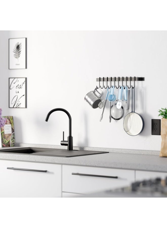 Utensil Holder, Kitchen Pots Pans Organizer Hanger, Wall Mounted Wrought Iron Hanging Utensil Holder Rack for Coffee Mug Rack Cup Hanging Kitchen Black  - Image 4