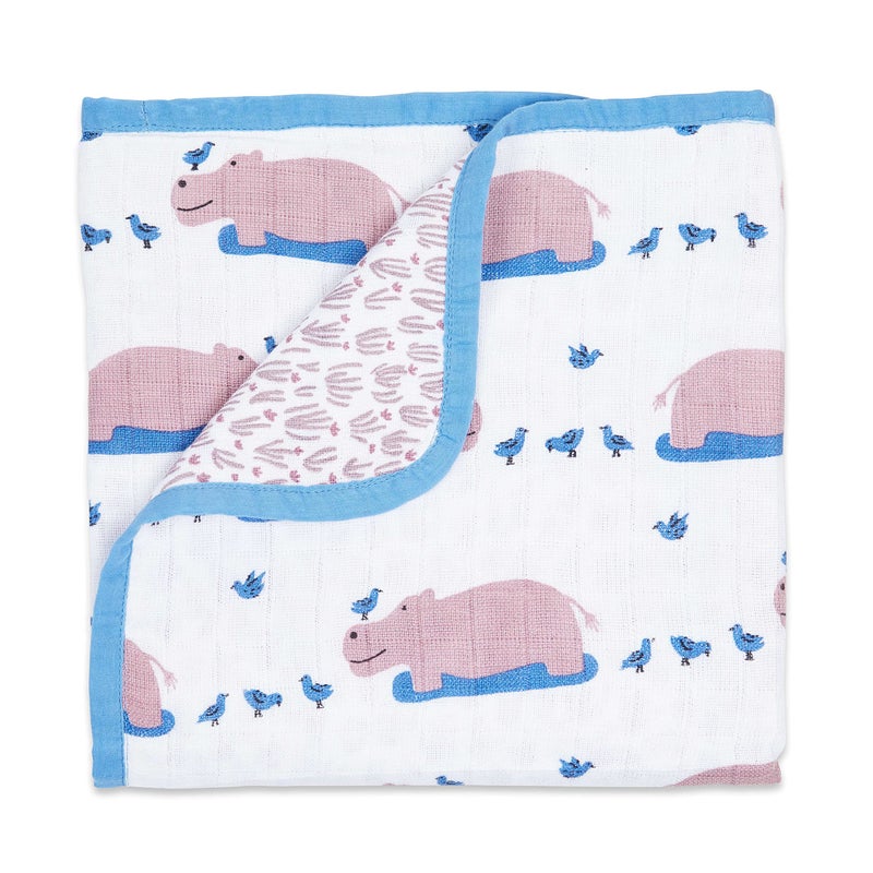 Masilo 100% Organic Cotton Muslin Snuggle Gift Set for New Born Boys and Girls-Baby Romper/Kimono Lounge Set/Stroller Blanket (70 x 70cm)-0-6 Months-Hippo - Image 5