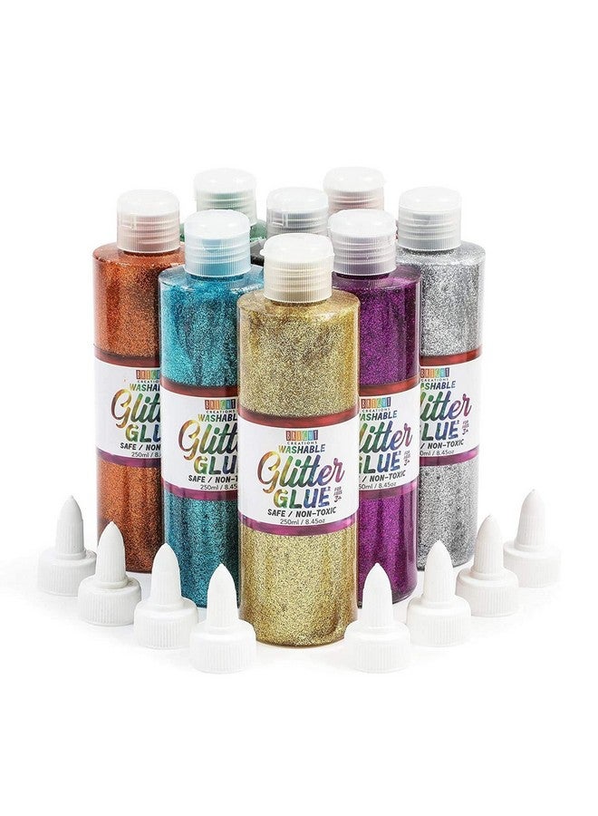 Bright Creations Metallic Art Glue With Glitter Bottles 8 Colors For Crafts (8 Oz 8 Pack 16 Caps)  - Image 1