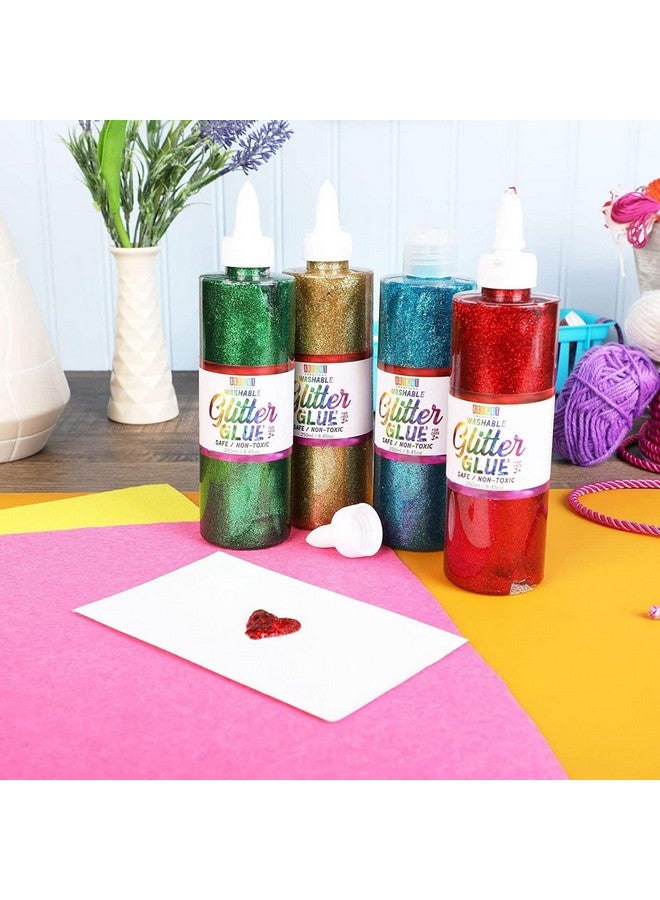 Bright Creations Metallic Art Glue With Glitter Bottles 8 Colors For Crafts (8 Oz 8 Pack 16 Caps)  - Image 2