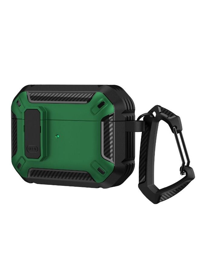Generic - Protective Case with Lock for Airpods 3/2021, Military Hard Shell Rugged Shockproof Cover with Keychain Compatible with Apple Airpods 3rd Generation 2021 (Black/Green) - Image 1