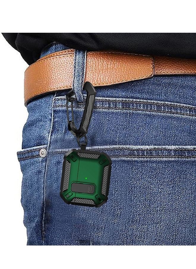 Generic - Protective Case with Lock for Airpods 3/2021, Military Hard Shell Rugged Shockproof Cover with Keychain Compatible with Apple Airpods 3rd Generation 2021 (Black/Green) - Image 1