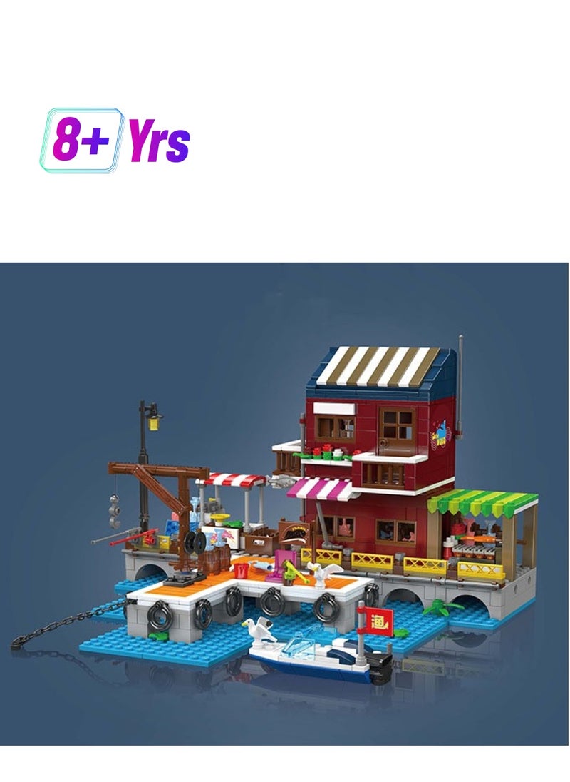 mould king Mini Fishing boats dock Building Blocks Kit, 10110 Educational Dock Cottage for Fishing Boat Sets  - Image 1