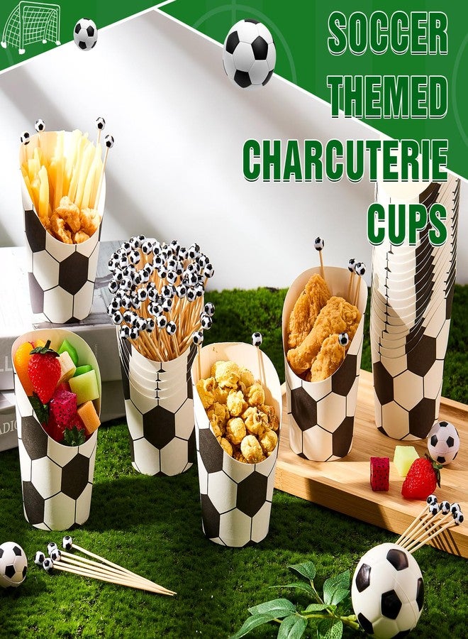 Jingmore 50 Pcs Charcuterie Cups with 100 Bamboo Cocktail Picks, 12 oz Disposable Cardboard Snack Dessert Appetizer French Fry Cups for Birthday Party Supplies Decoration(Soccer) - Image 2
