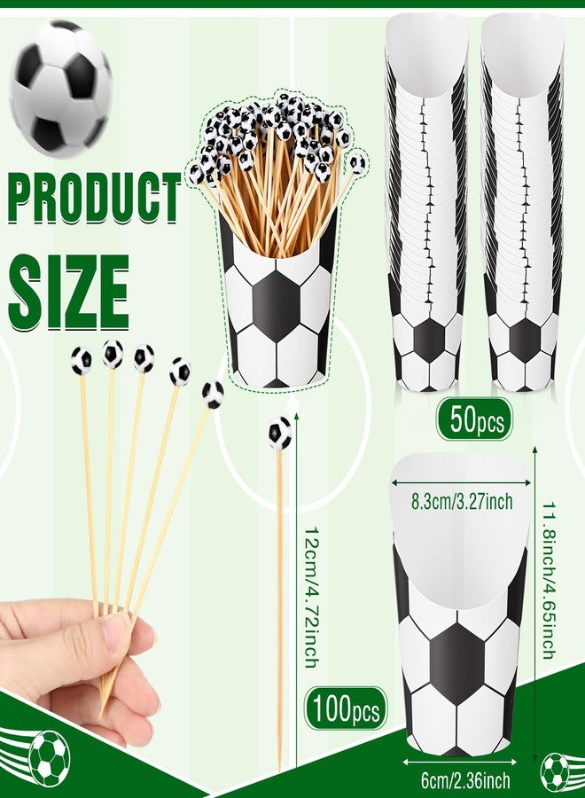 Jingmore 50 Pcs Charcuterie Cups with 100 Bamboo Cocktail Picks, 12 oz Disposable Cardboard Snack Dessert Appetizer French Fry Cups for Birthday Party Supplies Decoration(Soccer) - Image 3