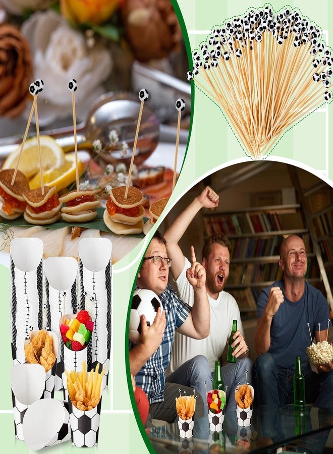 Jingmore 50 Pcs Charcuterie Cups with 100 Bamboo Cocktail Picks, 12 oz Disposable Cardboard Snack Dessert Appetizer French Fry Cups for Birthday Party Supplies Decoration(Soccer) - Image 5