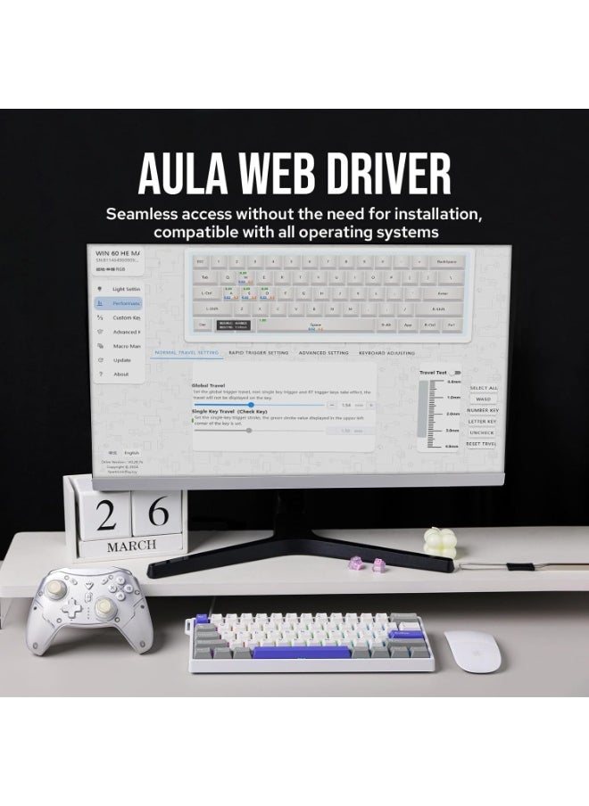 AULA WIN60 HE MAX 60% Wired Magnetic Keyboard with Adjustable Actuation, 8000 Hz Polling Rate, Hall Effect Win Chun Magnetic Switches, Hot-Swap, For FPS Games  - Image 5