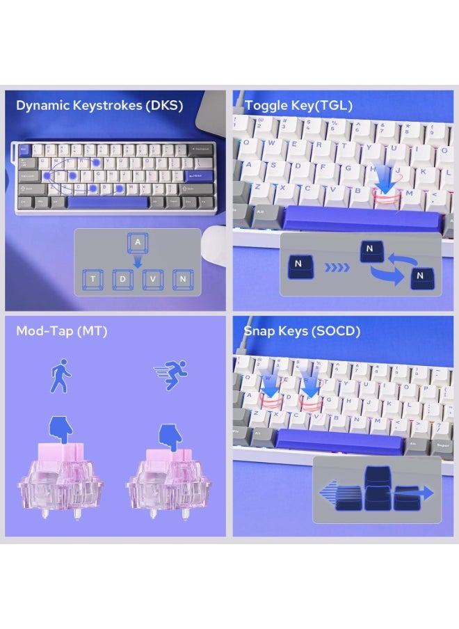 WIN60 HE MAX 60% Wired Magnetic Keyboard with Adjustable Actuation, 8000 Hz Polling Rate, Hall Effect Win Chun Magnetic Switches, Hot-Swap, For FPS Games