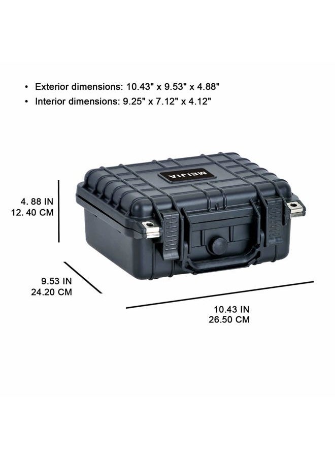 Portable All Weather IP67 Waterproof Protective Case,Hard Camera Case,Dry Case with Customizable Foam,Fit Use Of Drones,Camera,Equipments,10.62 x9.68x4.87inches,Elegant Black