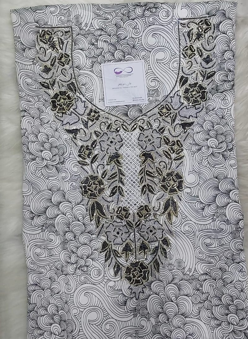 الريش البنفسجي  تطريز مخاوير خليجية  جلابية مطرزة من غير خياطة - Image 1