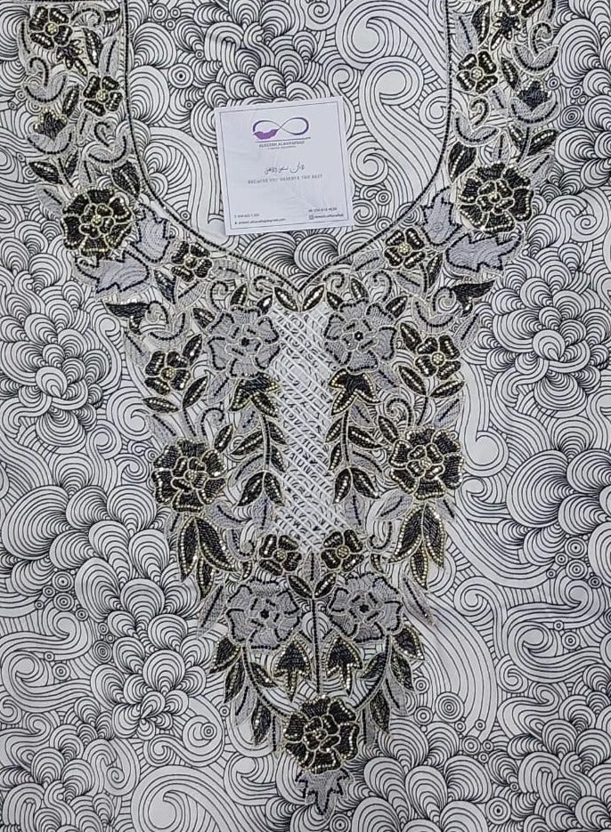 الريش البنفسجي  تطريز مخاوير خليجية  جلابية مطرزة من غير خياطة - Image 2