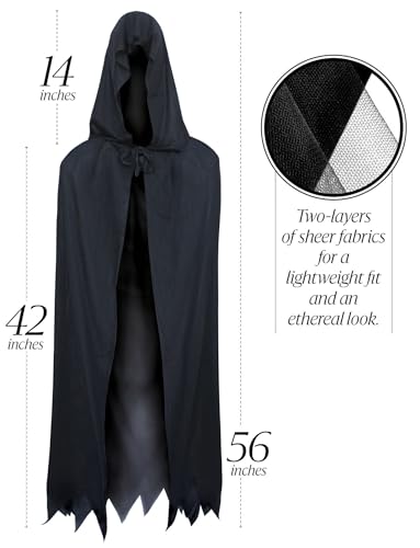 OLYPHAN Witch Costume for Women Halloween with Witch Hat Black Hooded Cloak Cape Spider Lace Gloves and Antique Like Pendant Choker Black Witch 4PC Accessories Set - Image 4