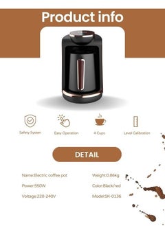 sokany 250ml Turkish Coffee Maker, 550W Electric Coffee Pot, 4 Cups Coffee Making Machine, SK-0136 (Black)  - Image 4