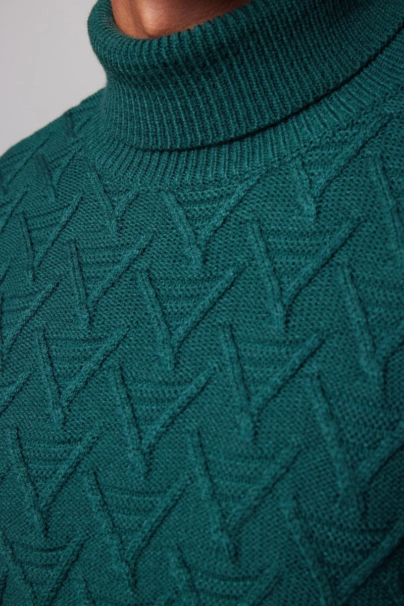تودورس Slim Fit Slim Fit Full Turtleneck Patterned Green Men's Sweater