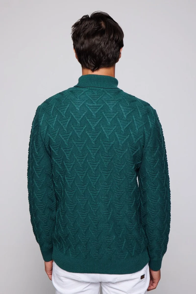 تودورس Slim Fit Slim Fit Full Turtleneck Patterned Green Men's Sweater
