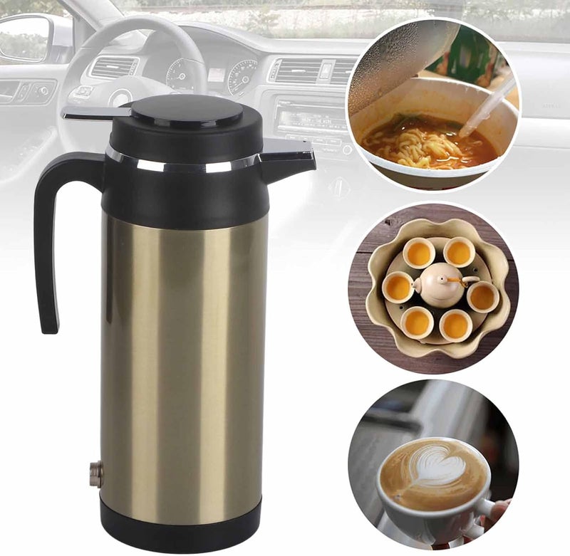 Marhynchus Electric Car Kettle Portable, 24V Fast Heating Hot Water Boiler for Road Trips Travel 304 Stainless Steel Vacuum Insulated Gold Black 1000ML 1 Pack - Image 4