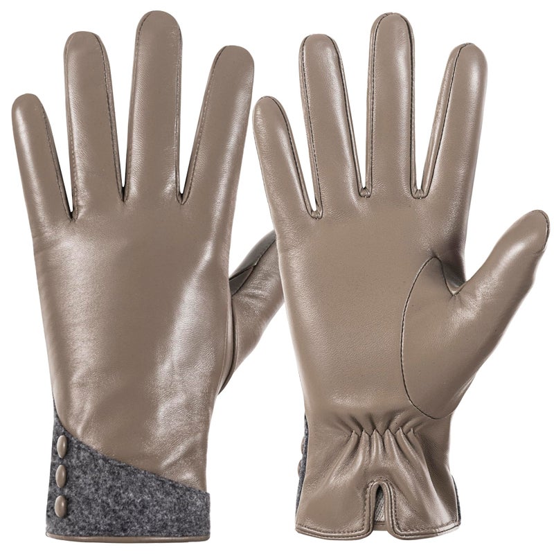 QOF Winter Genuine Leather Gloves for Women, Cashmere Warm Lined Finger Touchscreen Texting Driving Gloves - Image 1