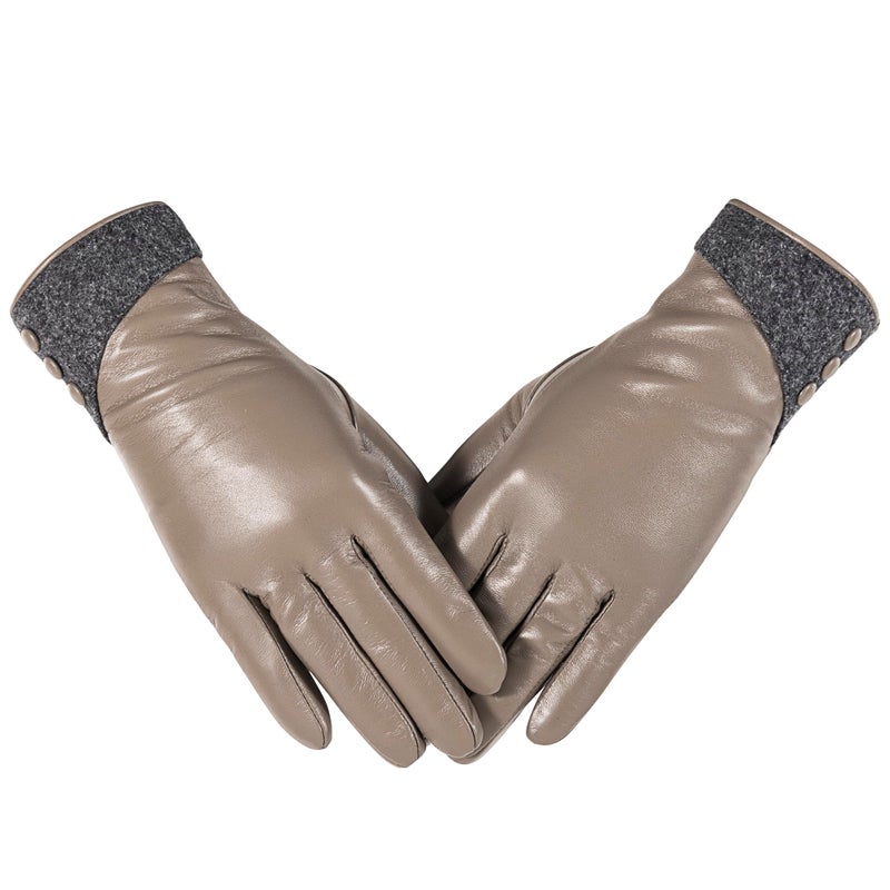 QOF Winter Genuine Leather Gloves for Women, Cashmere Warm Lined Finger Touchscreen Texting Driving Gloves - Image 2