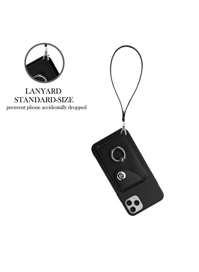 اس-توب جراب لهاتف iPhone 11 Pro Max مزود بحلقة وحقيبة بطاقات وحافظة هاتف من البولي يوريثان مع حبل - Image 3