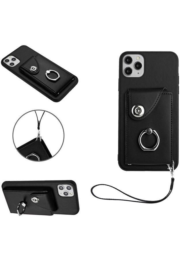 اس-توب جراب لهاتف iPhone 11 Pro Max مزود بحلقة وحقيبة بطاقات وحافظة هاتف من البولي يوريثان مع حبل - Image 1