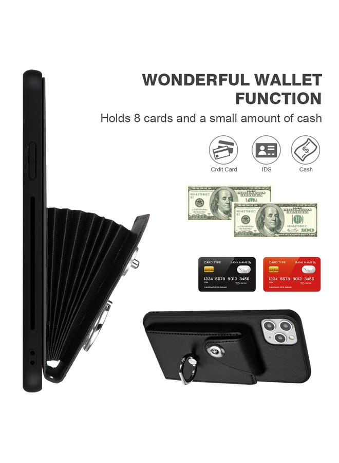 اس-توب جراب لهاتف iPhone 11 Pro Max مزود بحلقة وحقيبة بطاقات وحافظة هاتف من البولي يوريثان مع حبل - Image 4