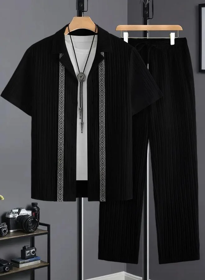 تايك تو Men Plus Size Patterned Panel Shirt and Pants Co-ord Set