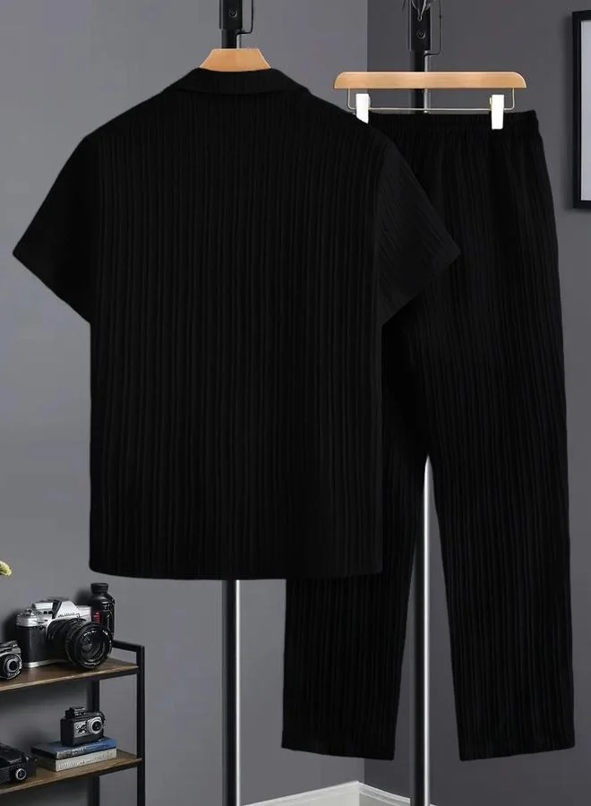 تايك تو Men Plus Size Patterned Panel Shirt and Pants Co-ord Set