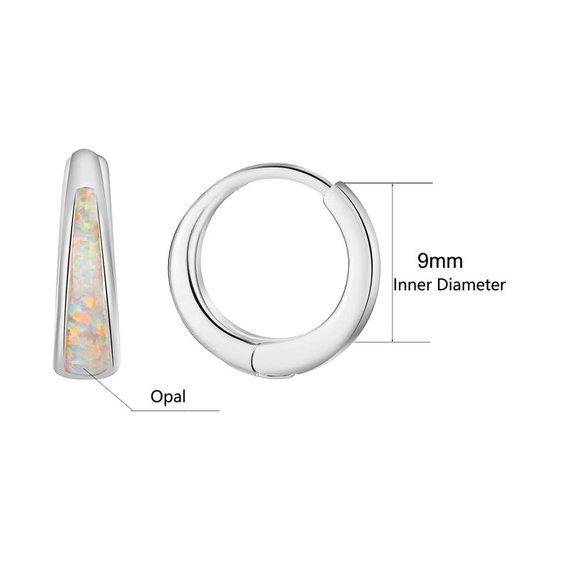 Jacruces Silver Earrings for Women Trendy White Opal Huggie Earrings Small Silver Hoop Earring 14k Gold Plated Opal Jewelry Birthday Gifts for Women Mom Her - Image 2