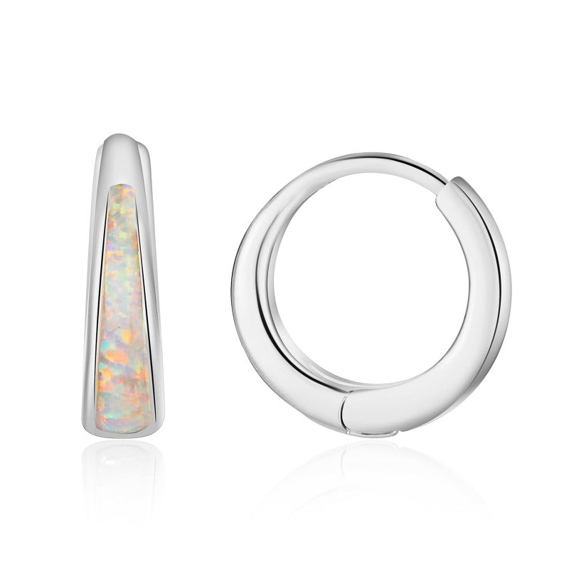 Jacruces Silver Earrings for Women Trendy White Opal Huggie Earrings Small Silver Hoop Earring 14k Gold Plated Opal Jewelry Birthday Gifts for Women Mom Her - Image 1