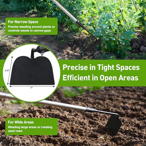 Lilyvane Garden Hoe for Weeding, Heavy Duty Draw Hoe Garden Tool for Plowing,Cultivating,Trenching, Ridging,Tilling Loosening Soil,Scraping Weeder with 60” Handle for Stand Gardening, Reduce Back Strain - Image 3