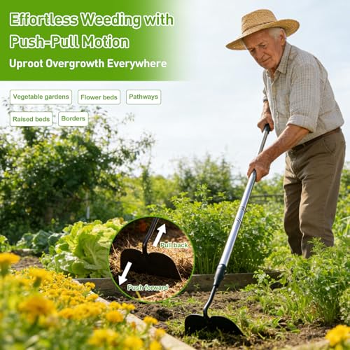 Lilyvane Garden Hoe for Weeding, Heavy Duty Draw Hoe Garden Tool for Plowing,Cultivating,Trenching, Ridging,Tilling Loosening Soil,Scraping Weeder with 60” Handle for Stand Gardening, Reduce Back Strain - Image 5