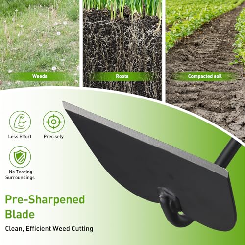Lilyvane Garden Hoe for Weeding, Heavy Duty Draw Hoe Garden Tool for Plowing,Cultivating,Trenching, Ridging,Tilling Loosening Soil,Scraping Weeder with 60” Handle for Stand Gardening, Reduce Back Strain - Image 2