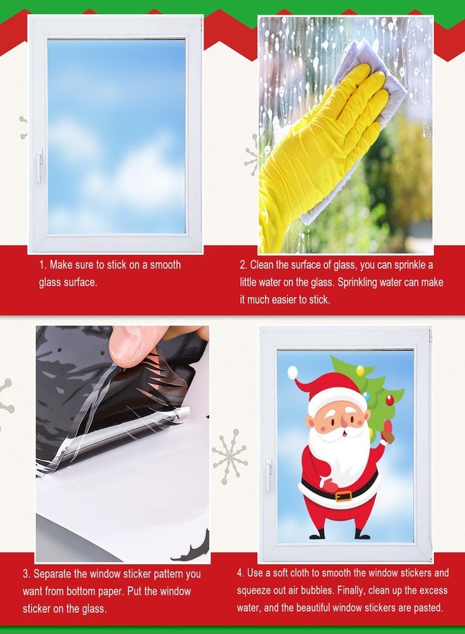 Whaline 9 Sheets Christmas Window Cling Stickers Xmas Santa Reindeer Cartoon Reusable Window Decals for Holiday Party Home Office Classroom Decoration - Image 3