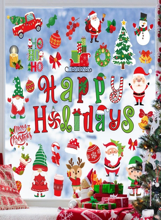 Whaline 9 Sheets Christmas Window Cling Stickers Xmas Santa Reindeer Cartoon Reusable Window Decals for Holiday Party Home Office Classroom Decoration - Image 4