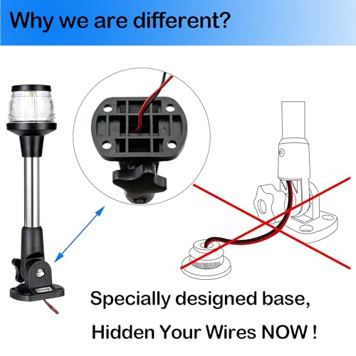 MARINE SYSTEM Made 3-NM LED Fold Down Boat Stern Light All Round 360° Boat Anchor Light for Pontoon and Fishing Boat, 9”, 12-24V - Image 2