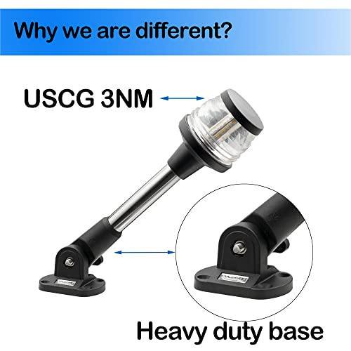 MARINE SYSTEM Made 3-NM LED Fold Down Boat Stern Light All Round 360° Boat Anchor Light for Pontoon and Fishing Boat, 9”, 12-24V - Image 3