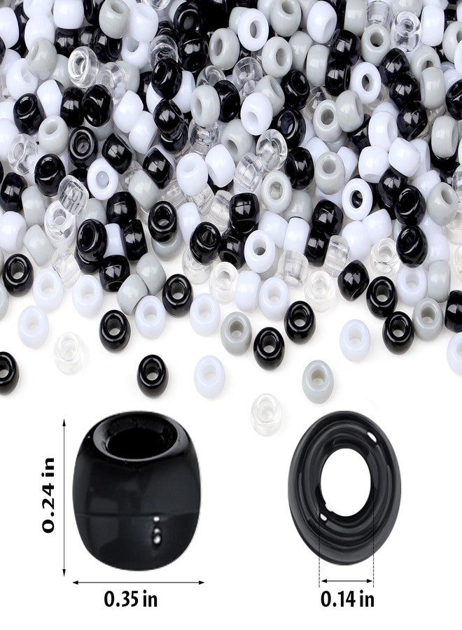 LAIDANLA 1000pcs Black and White Pony Beads for Bracelet 6x9mm Hair Beads for Braids Plastic Bead Bulk for Craft Jewelry Making Necklace Keychain - Image 4