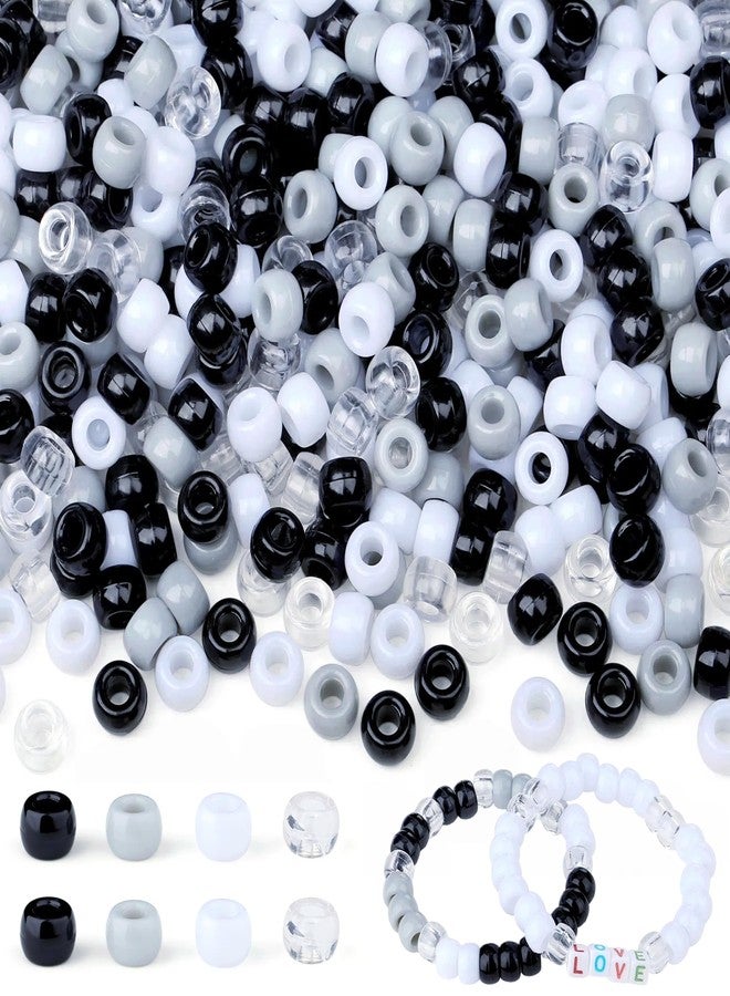 LAIDANLA 1000pcs Black and White Pony Beads for Bracelet 6x9mm Hair Beads for Braids Plastic Bead Bulk for Craft Jewelry Making Necklace Keychain - Image 1