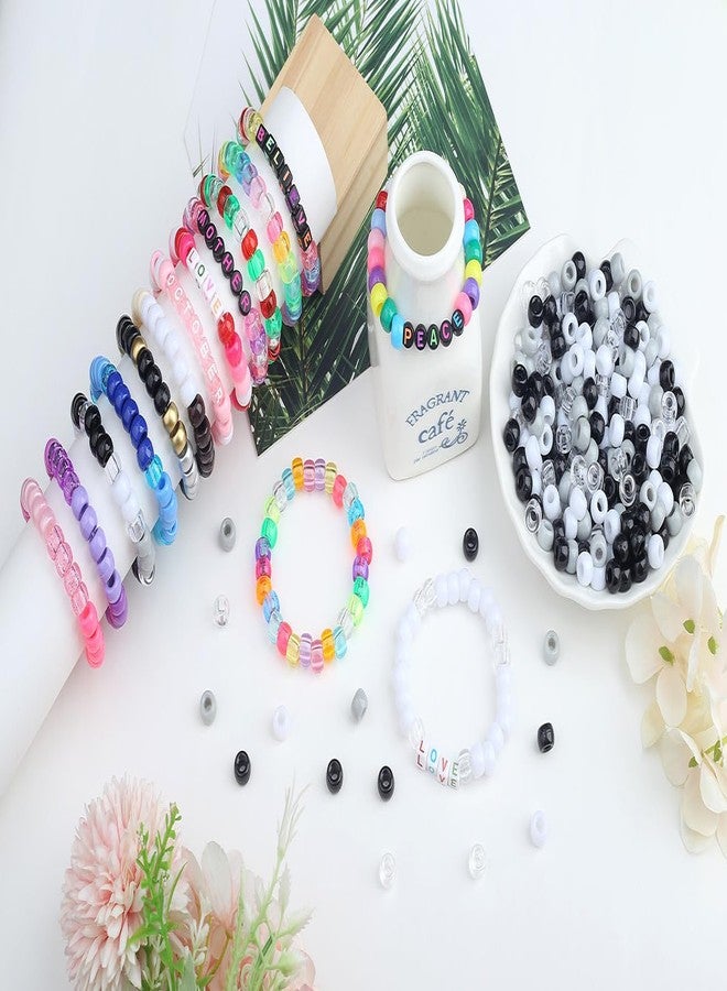 LAIDANLA 1000pcs Black and White Pony Beads for Bracelet 6x9mm Hair Beads for Braids Plastic Bead Bulk for Craft Jewelry Making Necklace Keychain - Image 2