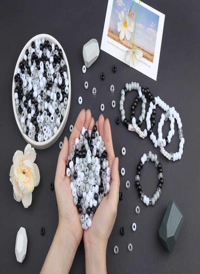 LAIDANLA 1000pcs Black and White Pony Beads for Bracelet 6x9mm Hair Beads for Braids Plastic Bead Bulk for Craft Jewelry Making Necklace Keychain - Image 3