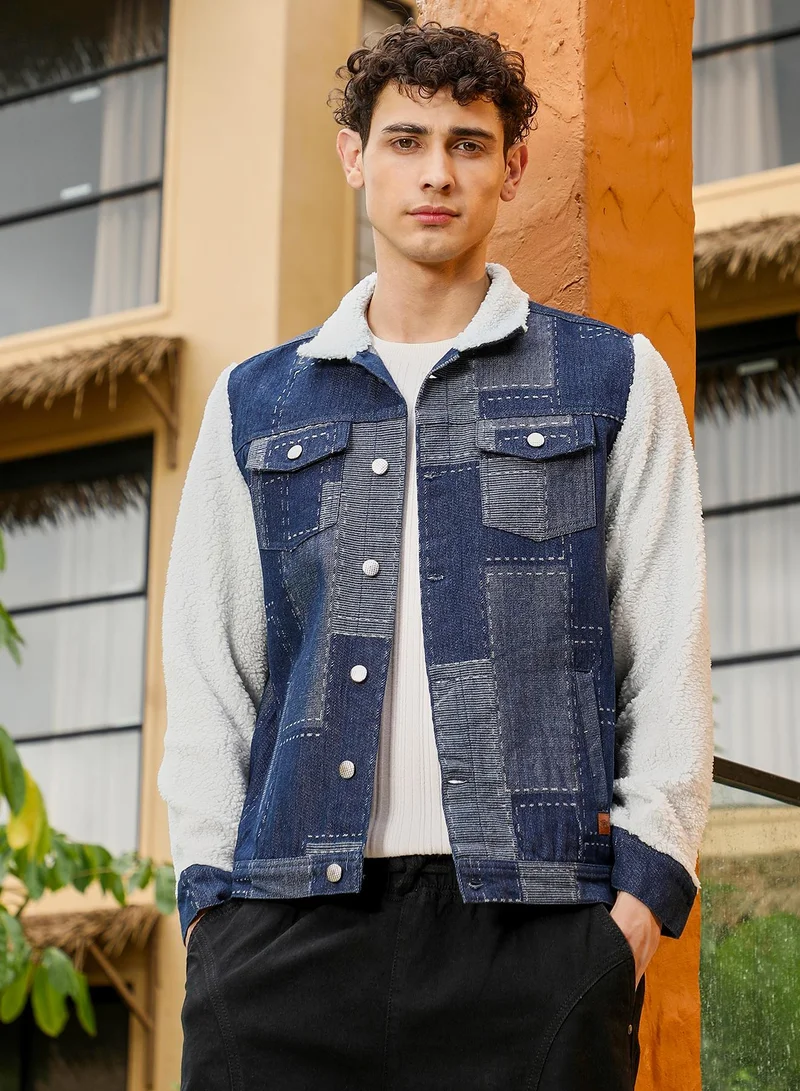 كامبوس سوترا جاكيت جينز رجالي مبطن بشيربا بنقش جاكار